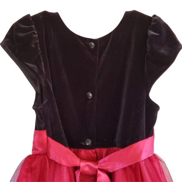 Jona Michelle Girls 5 Black Red Fancy Party Swing Dress Floral Flock Mesh Skirt - Picture 7 of 9